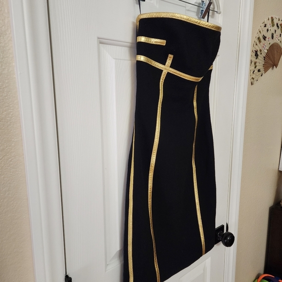 Michael Kors Black & Gold Strapless Dress Size 2 - Picture 2 of 6